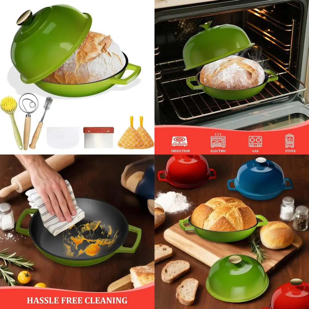 

Эмалированная чугунная печь для выпечки хлеба, голландская печь, 5-литровая идеальная корка, безопасная в духовке до 500 ° F, Идеально подходит для выпечки Вкусный Б