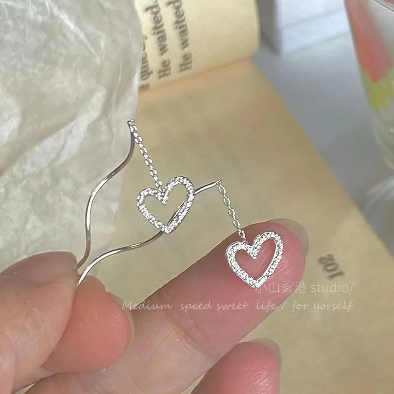 Ear Thread Long Hollow Heart Wave Openwork Lightweight Stainless Steel Versatile Elegant Daily Jewelry for Women