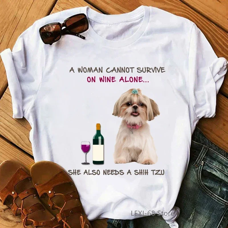 

Футболка женская с надписью «A Can't Survival On Wine Alone»