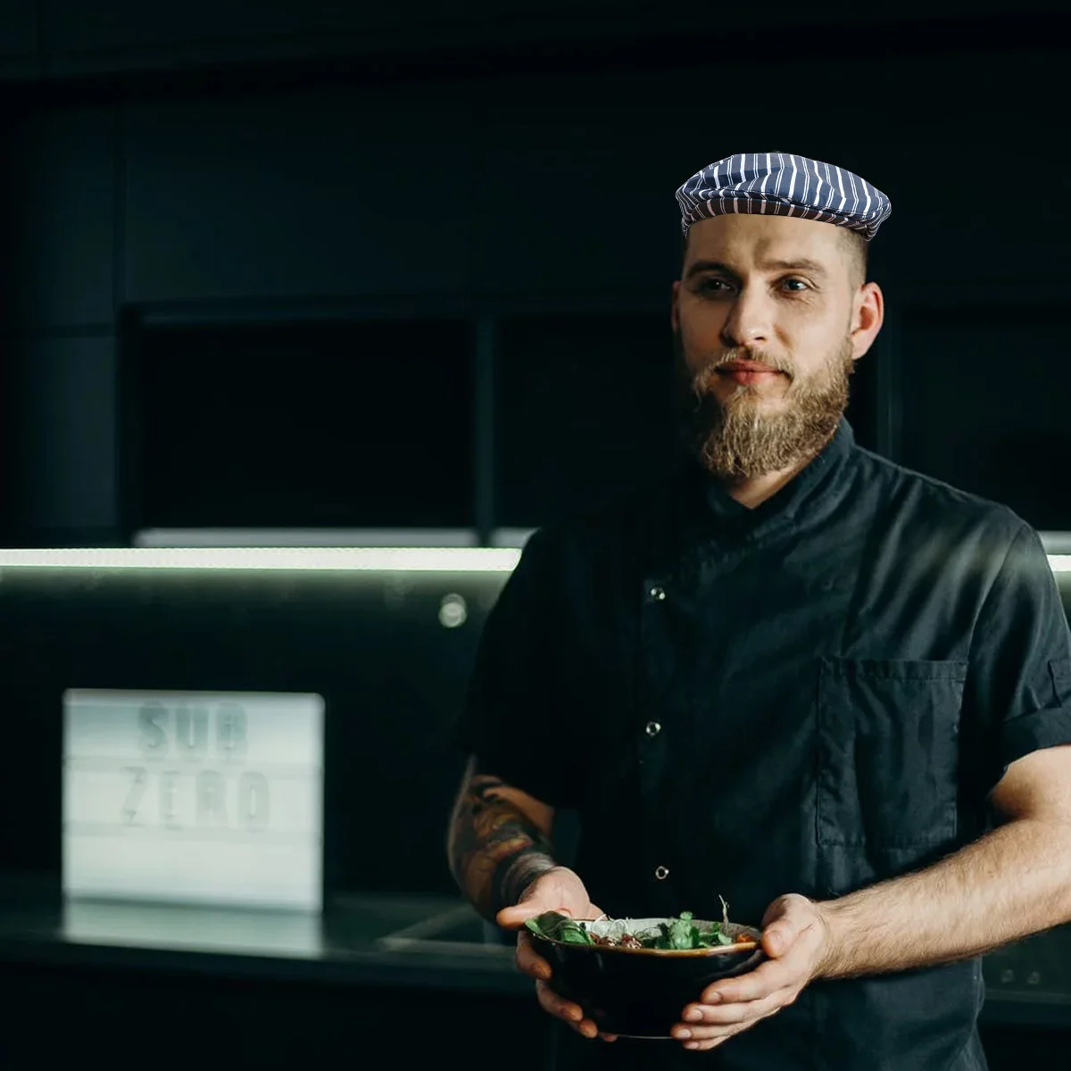 Koksmuts Koken Kok Ober Baker Beanie Hoed Blauwe Streep Ademend Comfortabel voor Hotel Barman Keuken Servicepersoneel