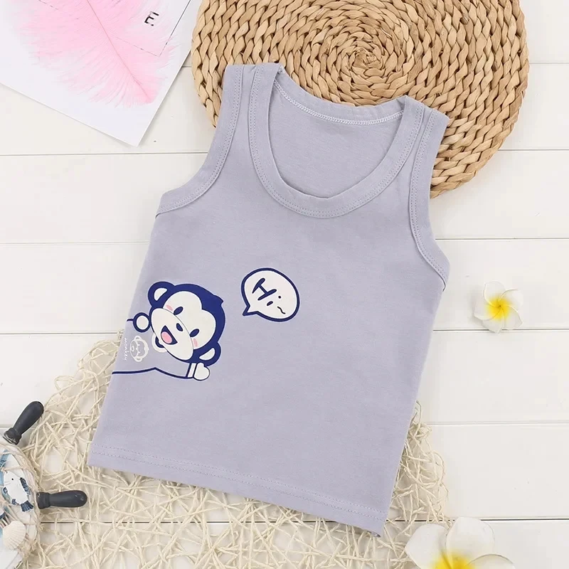 Summer Kids Tops Clothes Tank Sleeveless Breathable Cotton Children T-shirt Vest Top Clothing Outfit Cartoon Boys Girls 0-7Years