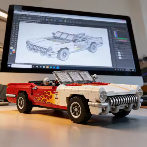 907PCS Retro C1 Convertible Car Building Blocks Flame Classic Car Models Vehicle Bricks Idea Desktop Display Kids DIY Toys Gifts