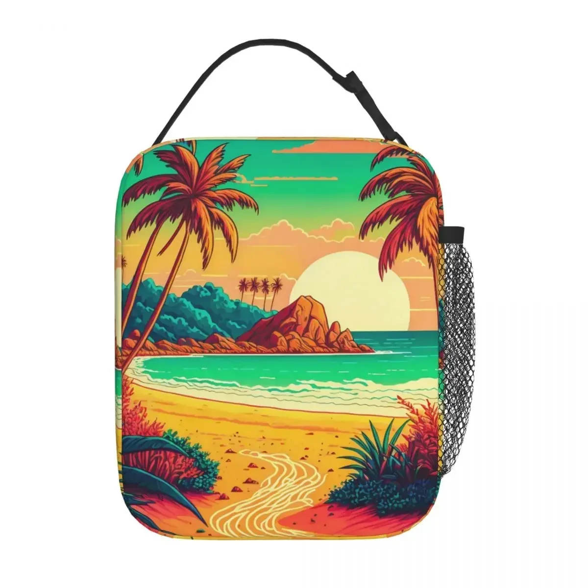 Tropical Insulated Lunch Bag For Children Beach Landscape  Box Outdoor Picnic Portable Thermal  s Print Cooler