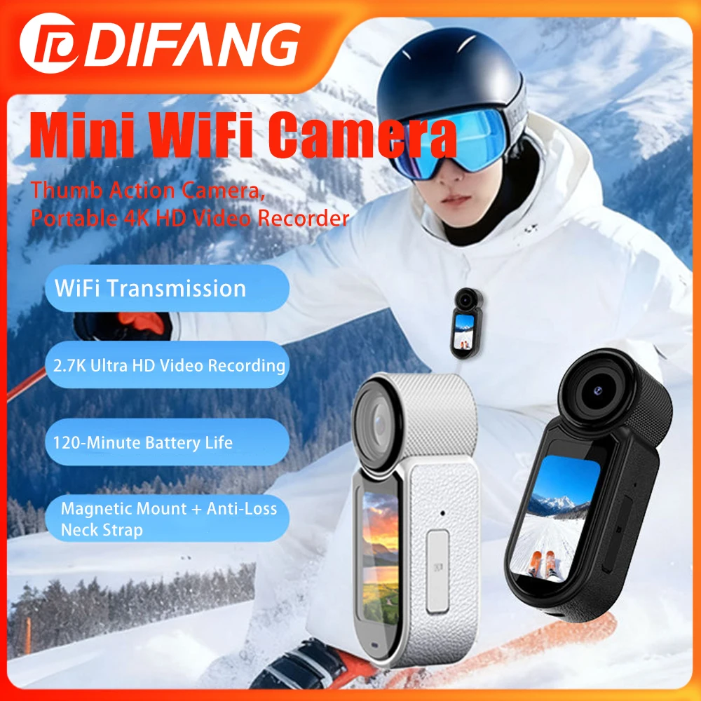 

2.7K HD Mini Action Camera Magnetic Portable Loop Recording WiFi CCTV Minute Battery Life Outdoor Mini Cameras for Action Vlog