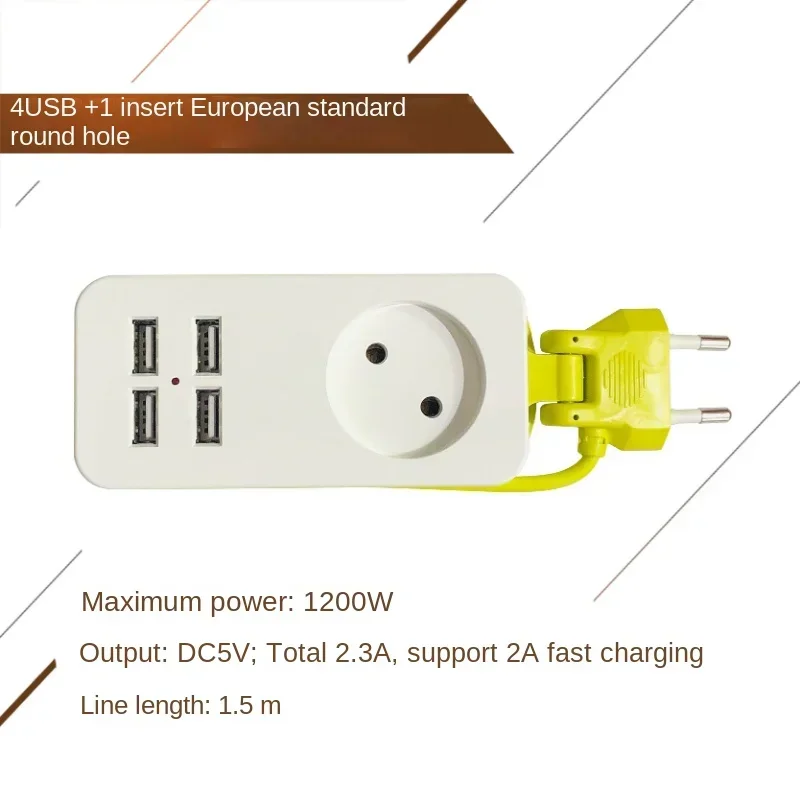 EU Power Strip with 4 USB Portable Extension Socket European Plug 1.5m Cable Power Strip Travel Adapter