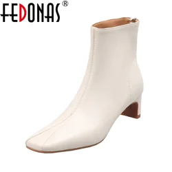 FEDONAS Autumn Winter Square Toe British High-heel Ankle Boots Women's Elegant Genuine Leather Booties Woman Boot Short Shoes