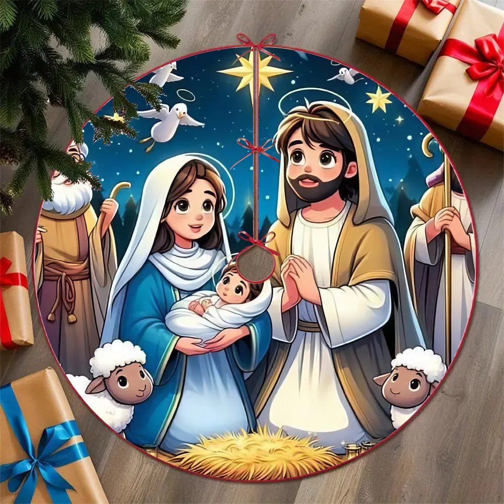 Falda para árbol de Navidad VIKAMA con diseño de Belén, Sagrada Familia y Reyes Magos, cubre la base del árbol