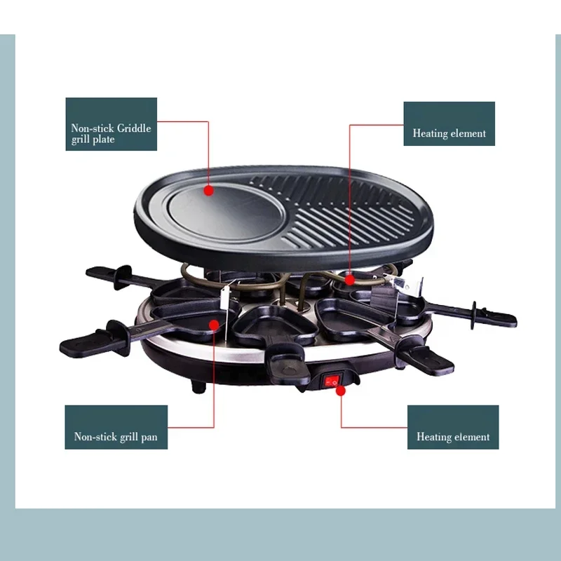 #￥Small Oval Electric Grill Pan Double Fried Steak Pork Chop Lower Layer Mini Cheese Grill Pan Smokeless Korean Barbecue Pan