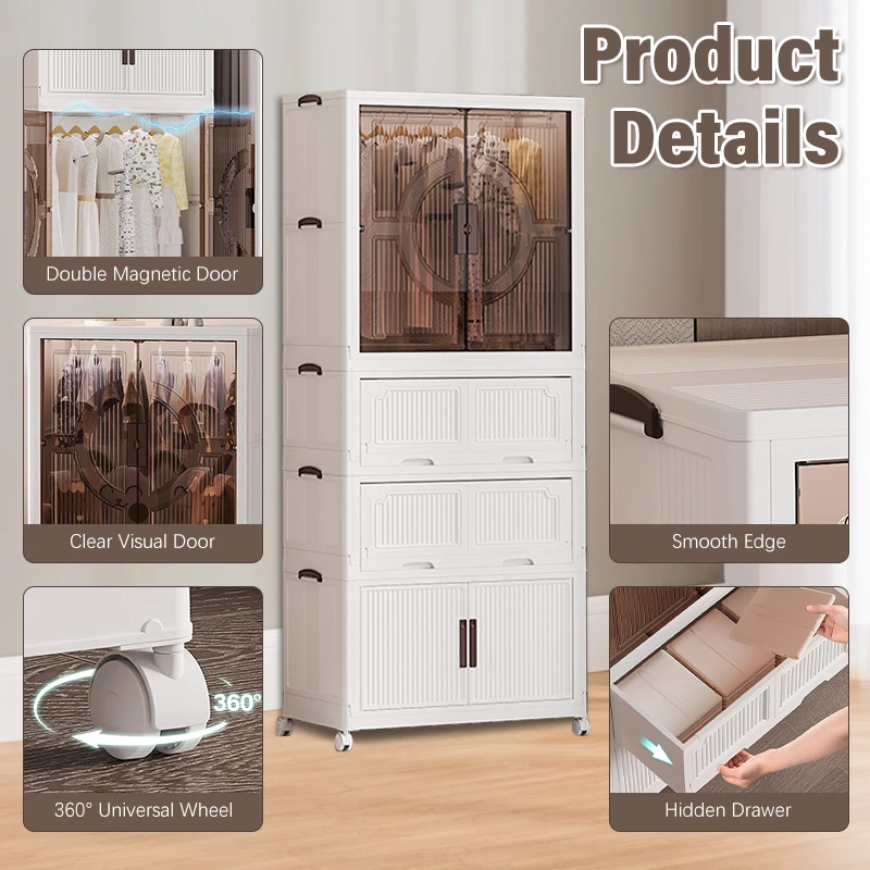Large Capacity Double-Door Wardrobe Removable Storage Cabinet Portable Foldable Plastic  Baby Wardrobe for Kids Clothing