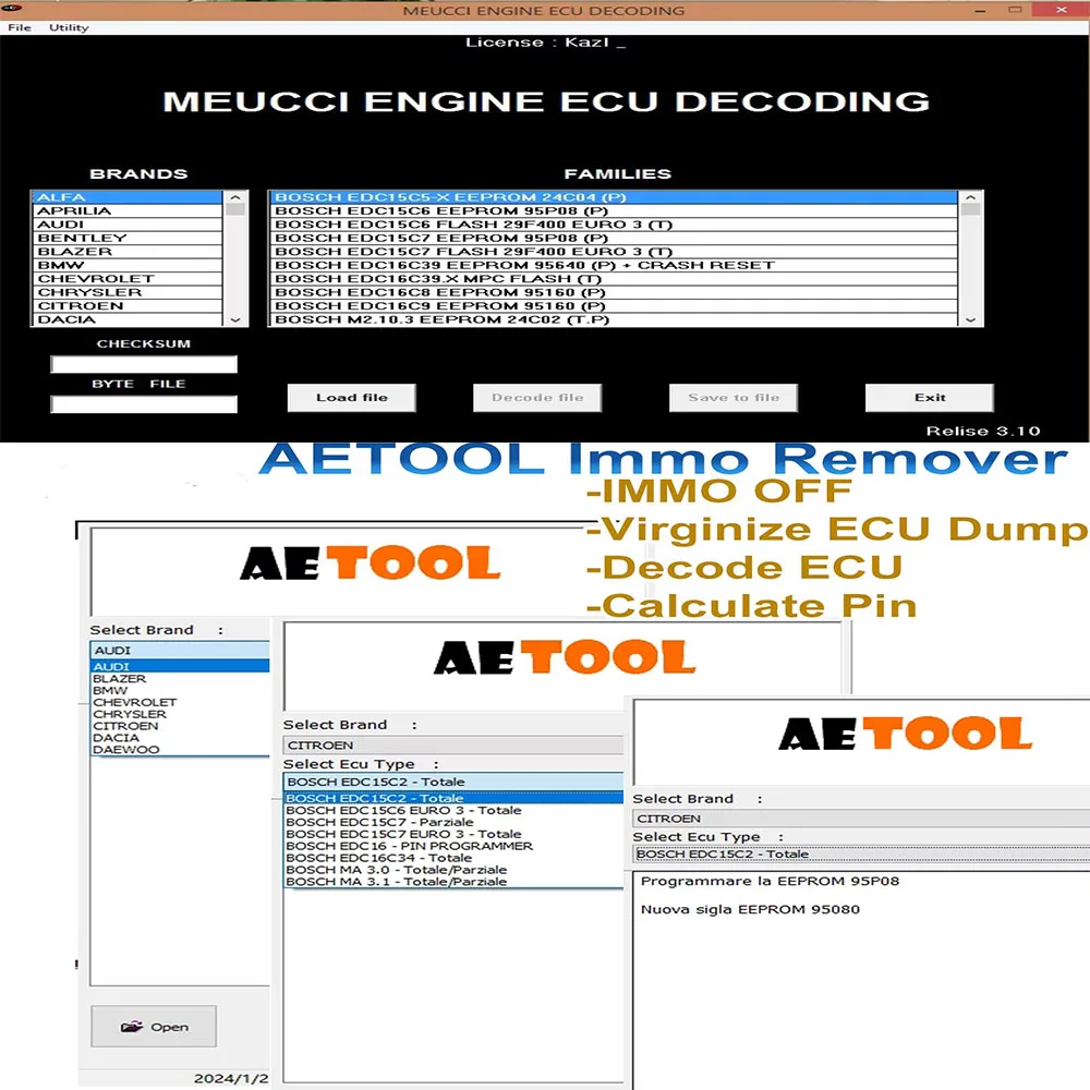 AETOOL v1.3 for ECU decoding Immo Eeprom Off AETOOL IMMO REMOVER V1.3 ECU Dump Decode ECU Calculate PIN Virgin/IMMO Remover