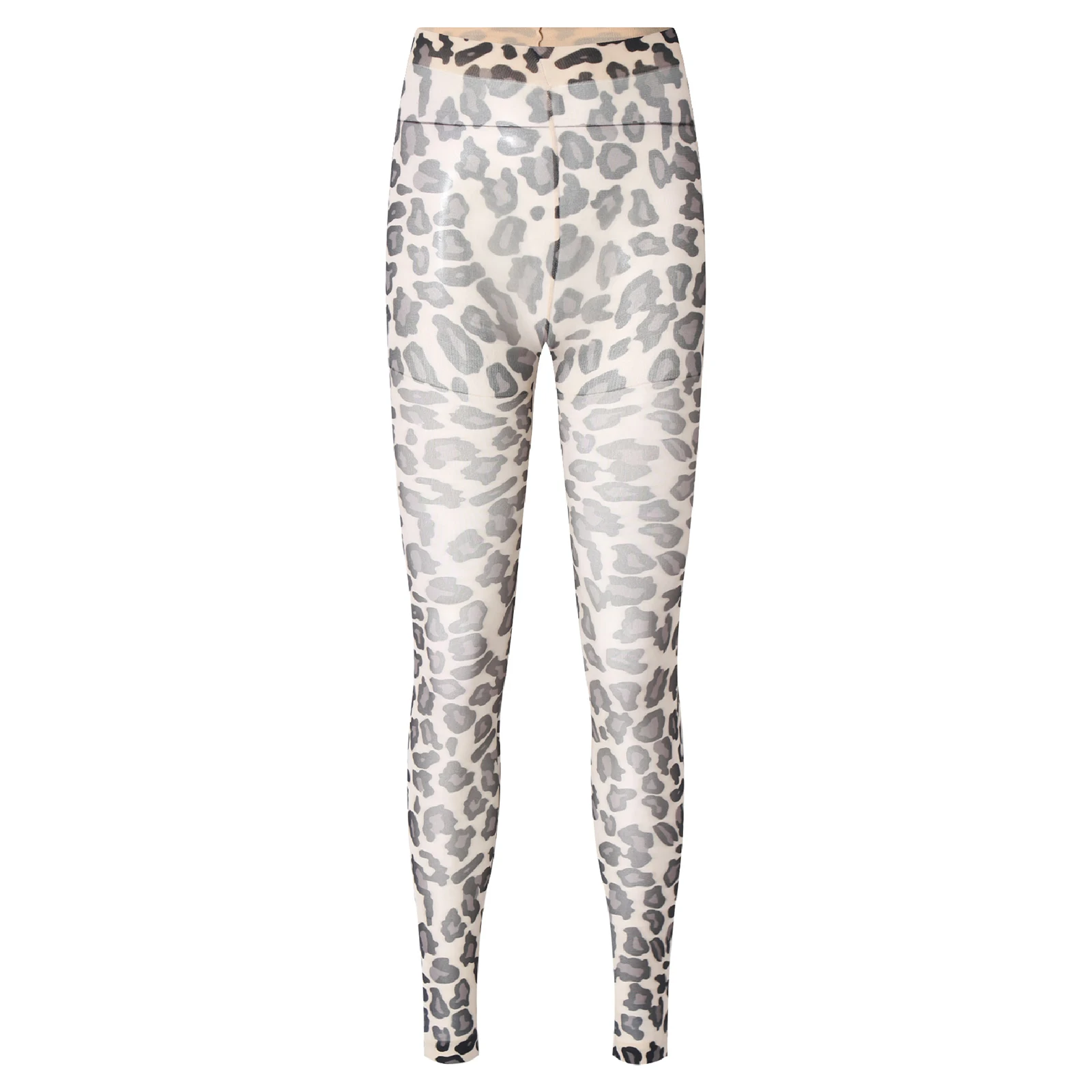 إمرأة ليوبارد طباعة عالية الخصر طماق بقماش شفاف مطاطا حزام بناطيل ضيقة مهرجان الموسيقى الهذيان ملابس الحفلات قيعان