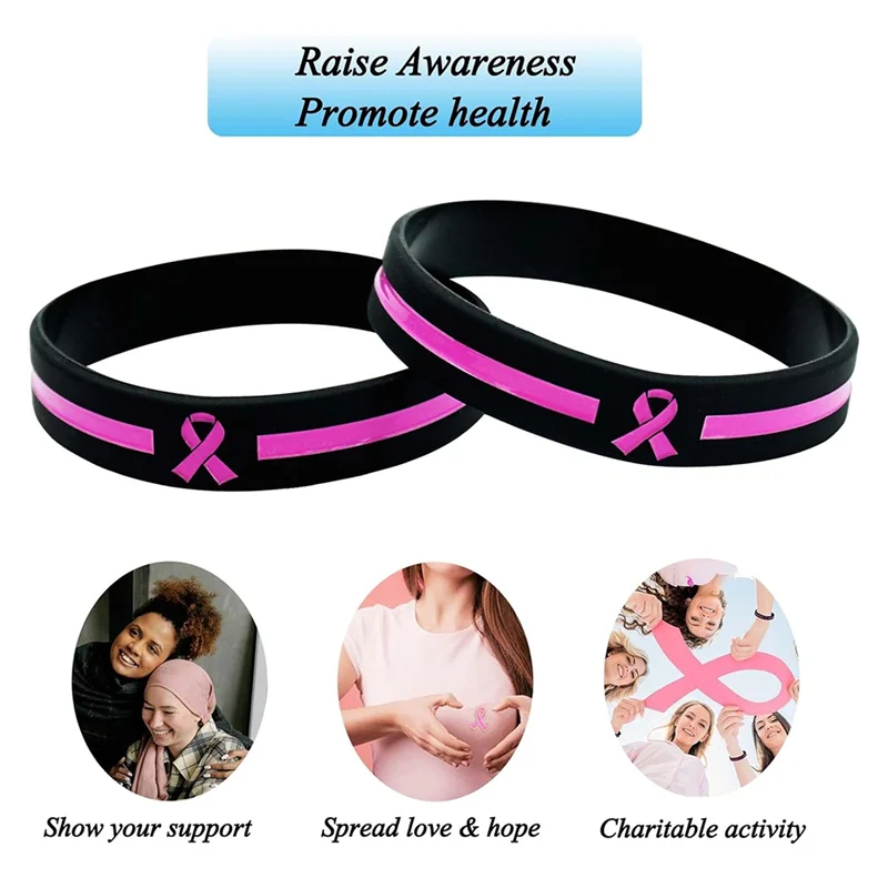 PHILE-36 قطعة أساور التوعية بسرطان الثدي العناصر السائبة اكسسوارات بسيطة الوردي الشريط سيليكون الأساور