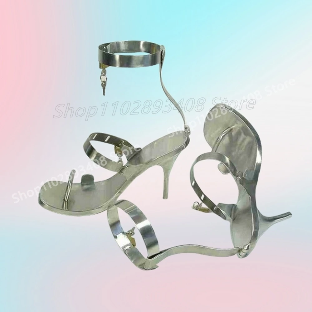 Zilver Lakleer Sloten Decor Sandalen Vreemde Stijl Stiletto Hoge Hak Gesp Mode Damesschoenen 2025, Zomer Para Mujere