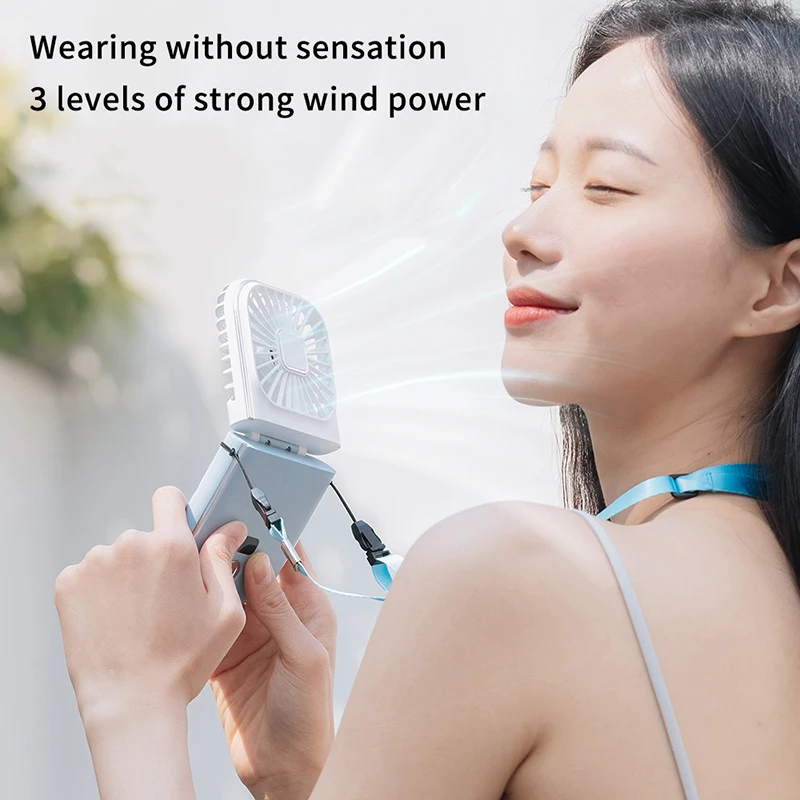 Mini Folding Hanging Neck Fan Foldable Hand-Held Fan Mini Folding Personal Fan, 3 Speeds USB Charging For Travel Cooling Tool