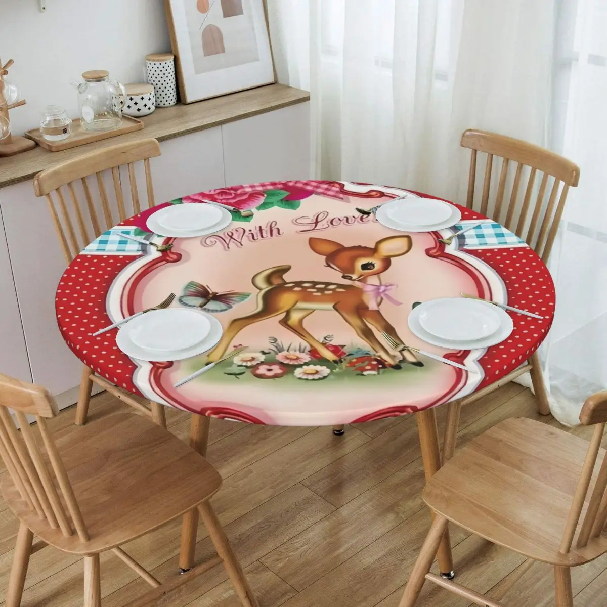 Custom Round Disney Bambi Animated Movies Table Cloth Oilproof Tablecloth 40