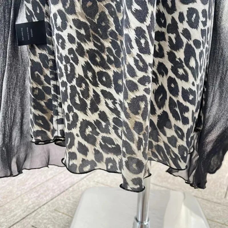 Vestido Midi negro con estampado de leopardo, sin mangas, con cuello en V, lazo en la espalda en la cintura, vestido de noche de seda de alta calidad 2024