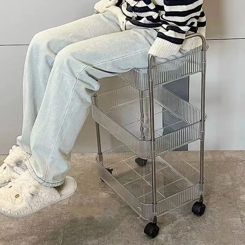 رف تخزين أكريليك شفاف عربة متنقلة متعددة الطبقات مع عجلات لغرفة المعيشة رف تخزين الوجبات الخفيفة القابل للإزالة ملحقات الحمام