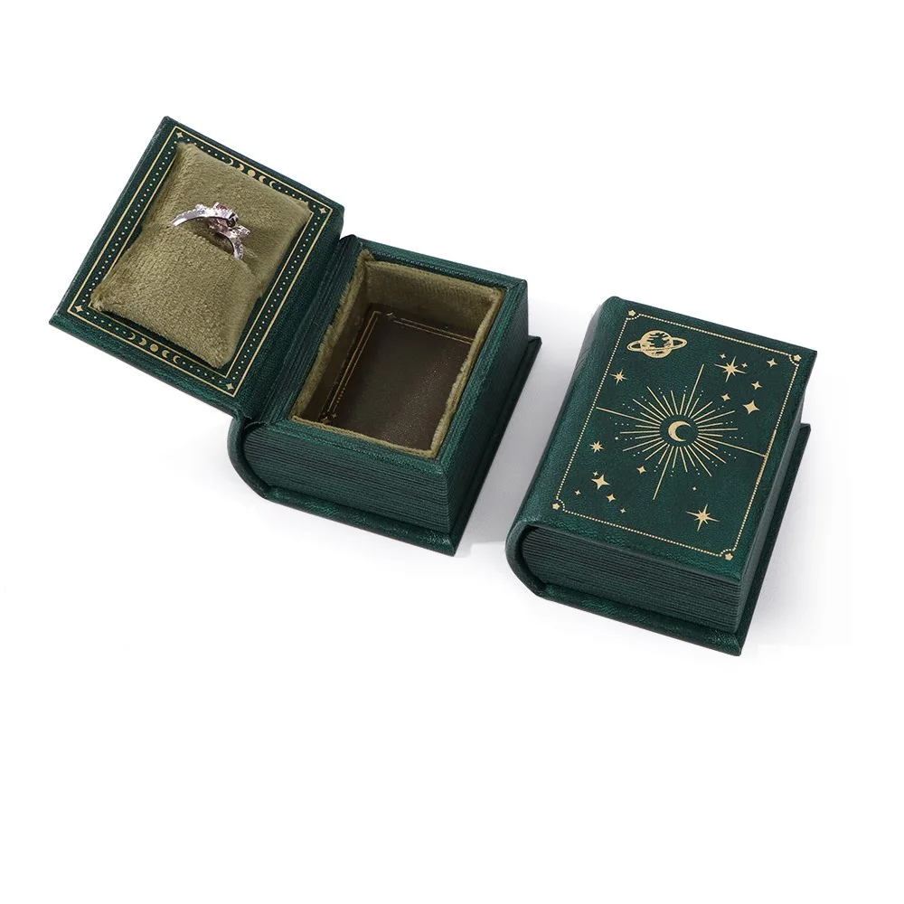 

High Quality PU Leather Ring Box Book-shaped Retro Ring Holder Flip Lid Jewelry Gift Storage Case