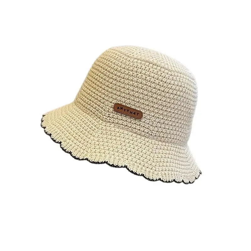 Französischer Wellenkanten-Strick-Bucket-Hat Sommer Mode Atmungsaktiver Faltbarer Outdoor-Sonnenhut – Detail 5