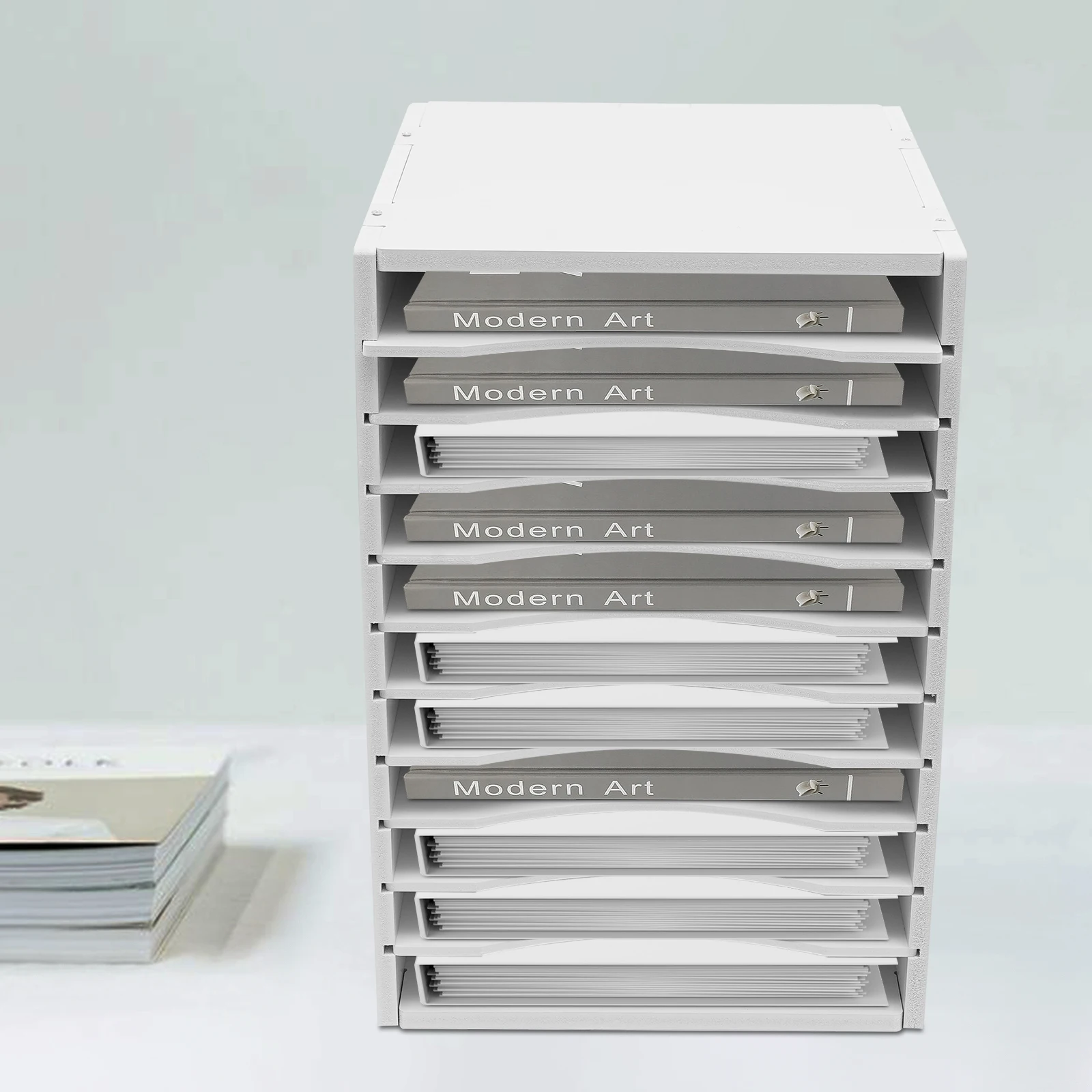 

Vertical Desktop Sorter, 11 Compartment, White, Letter-size Shelves, Durable Laminate Finish
