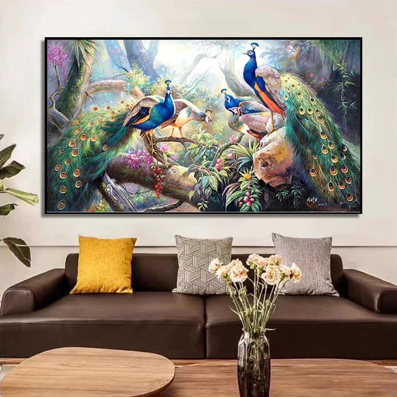 

OuzerQing 100% ручная роспись маслом на холсте Высокое качество картина павлина настенное искусство для гостиной украшение для дома ручная работа
