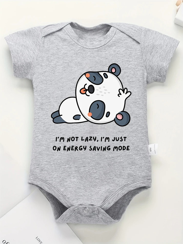 Cute Panda Baby Girl Clothes Cotton Grey Onesie Funny Energy Saving Mode Newborn Boy Body Pajamas Cartoon Fashion Toddler Romper