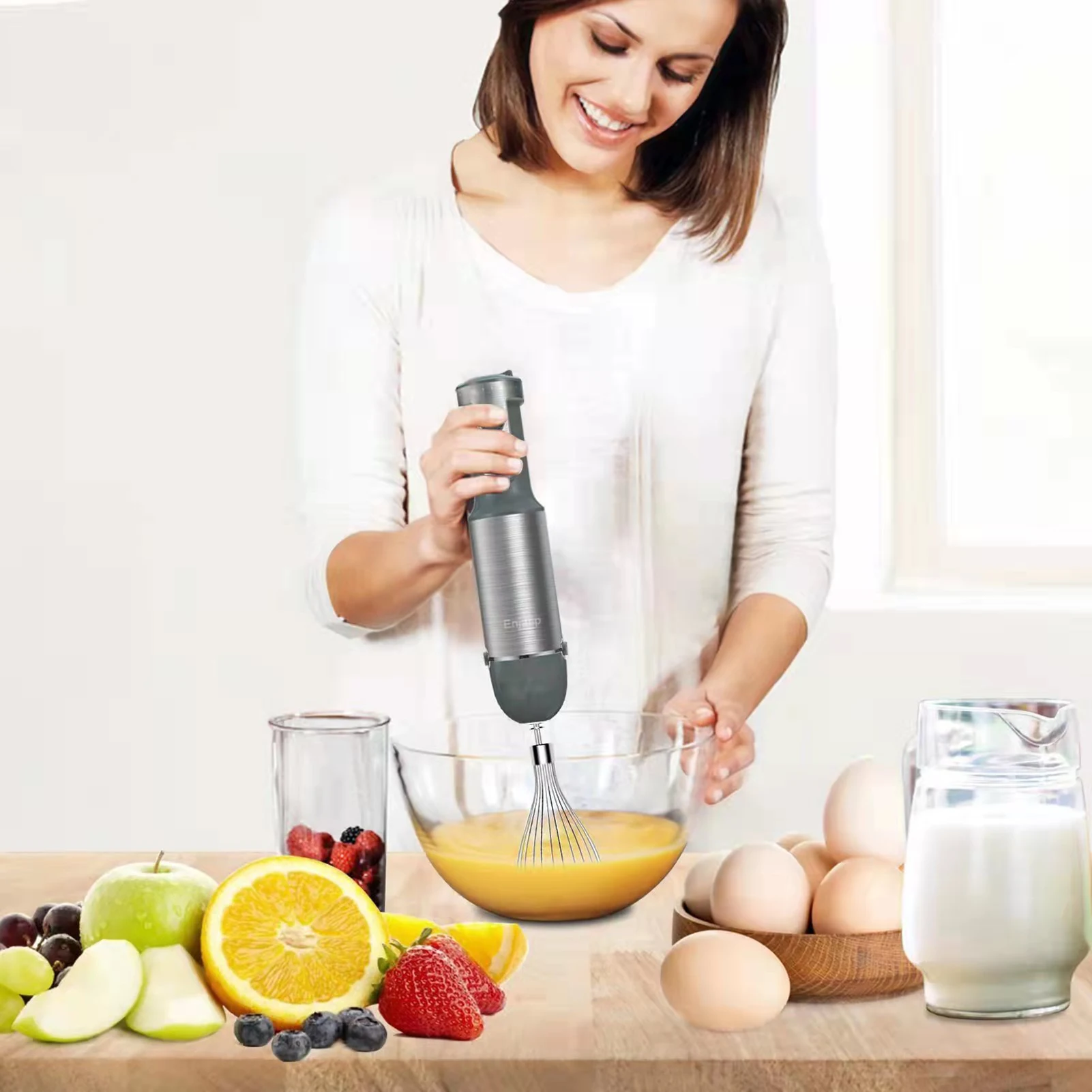 5-in-1 Electric Handheld Mixer Blender Milk Frother Egg Whisk and A Food Grinder 6 Speeds Adjustable for Whipped Cream US Plug