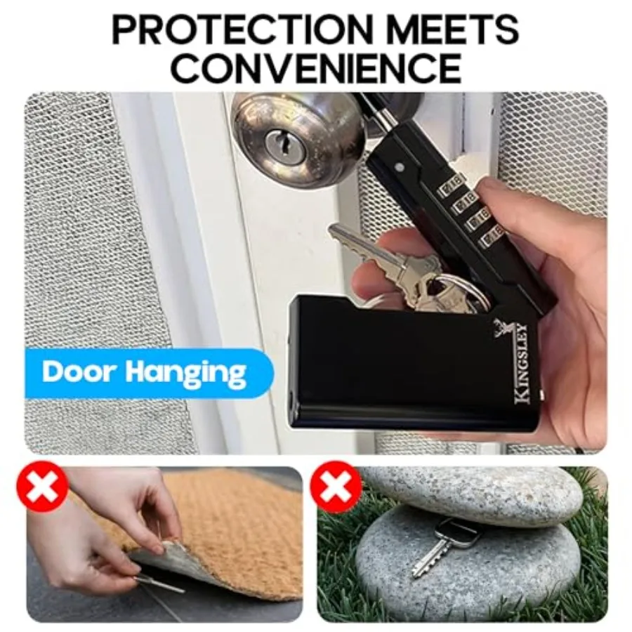 Portable Resettable Hanging Key Safe Combination Lock Box for House Keys in Black Ideal for Real Estate Agents Vacation Rental