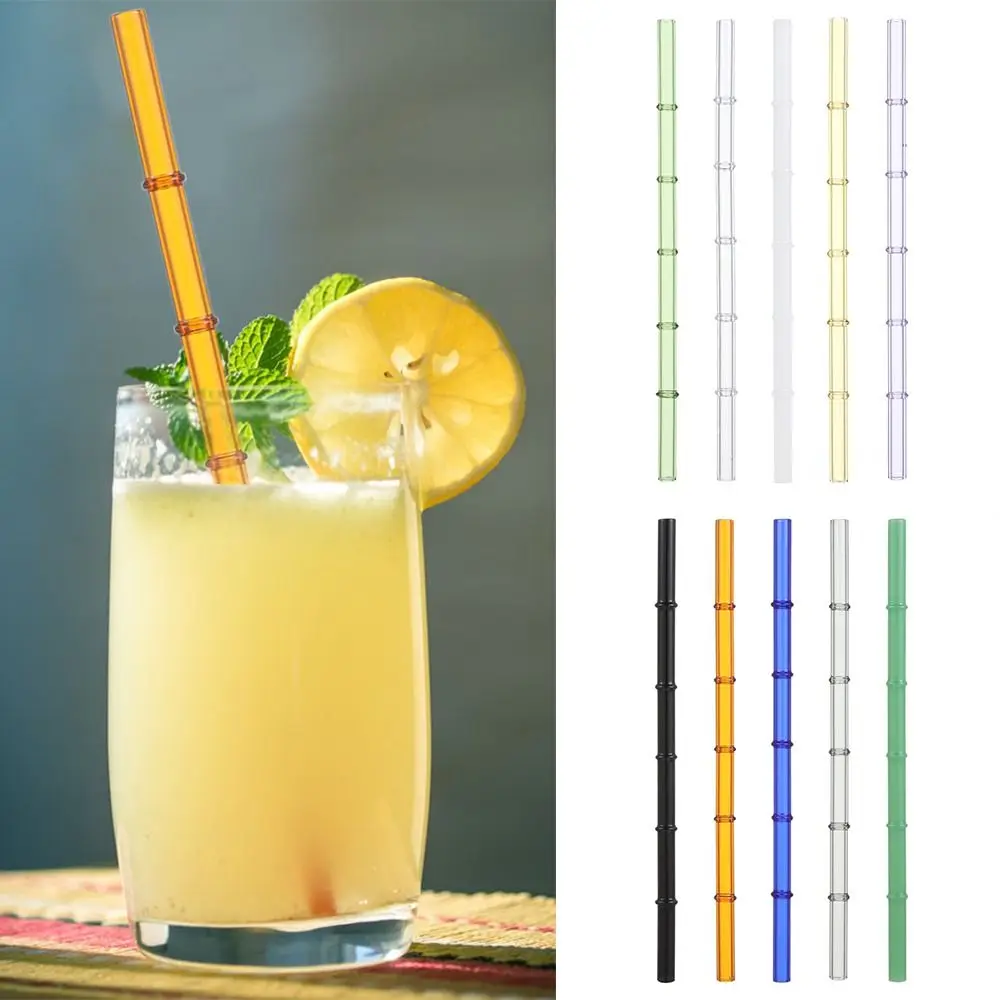 

Easy to use Juice Milk Drinking Glass Straw Transparent Reusable Drinking Straw High-temperature Bamboo Pattern Tea Coffee Straw