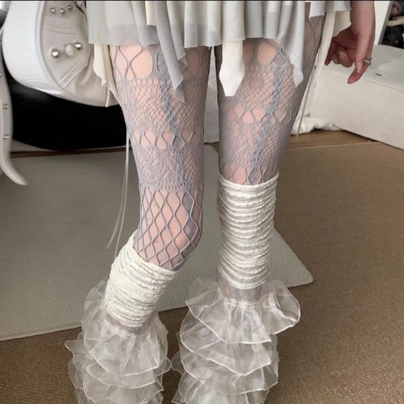 New Hollow Design Grey Pantyhose Goth Punk Cool Nylon Fishnet Stockings Women Japanese Lolita Uniform Slim Bottomed Mesh Tights