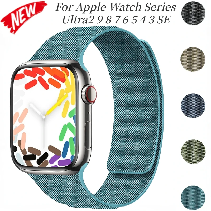 Apple Watch用ナイロンデニムストラップ,磁気ブレスレットバンド,iwatch 9,8,7,6,5,4,se,ultra 2,49,45,41mm 44mm、40mm、42mm、46mm、10