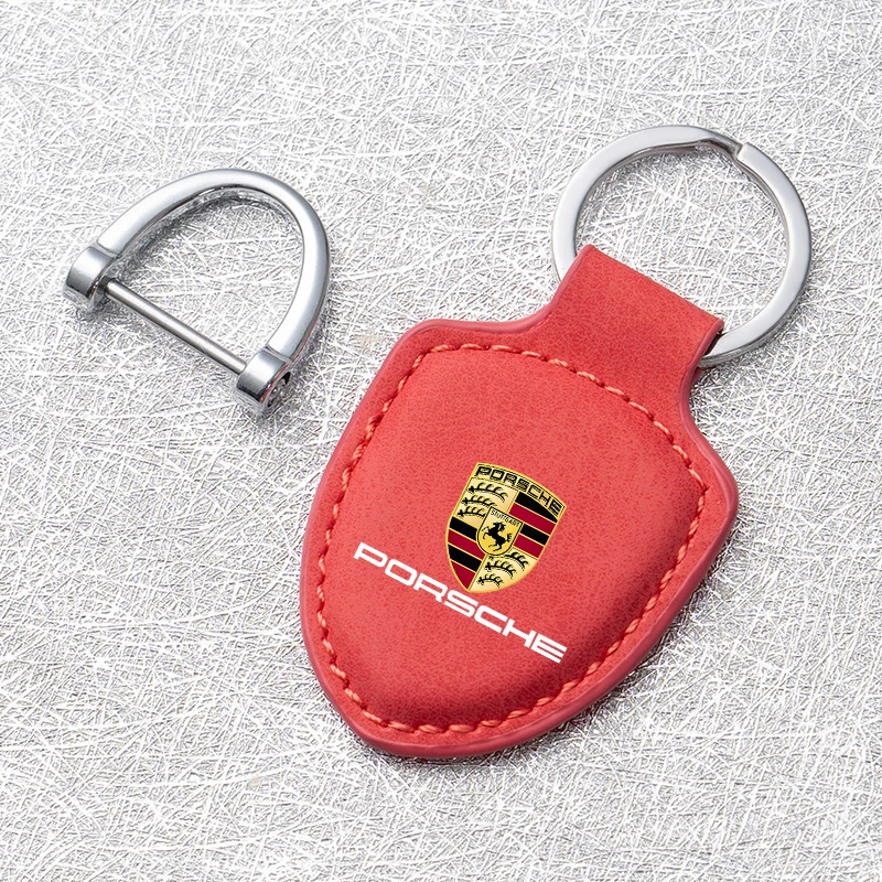 Leather Car Key Chain Ring Keychain Pendant Gifts For Porsche Panamera Cayenne Taycan 911 718 Macan Carrera-GT 928 944 Accessory