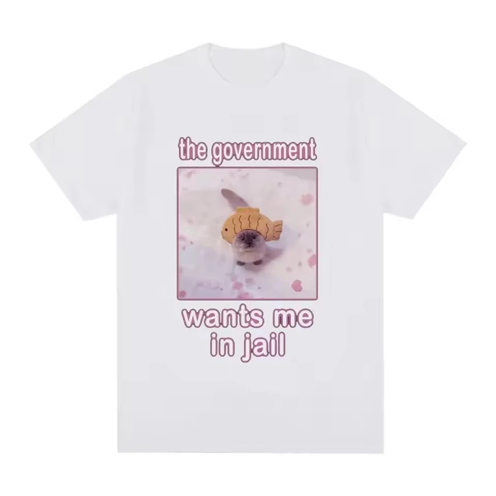 

The Government Wants Me To Go To Jail Cat Meme Haikyuu Men Clothing Short Sleeve Round Neck Printing Pullover T-shirt