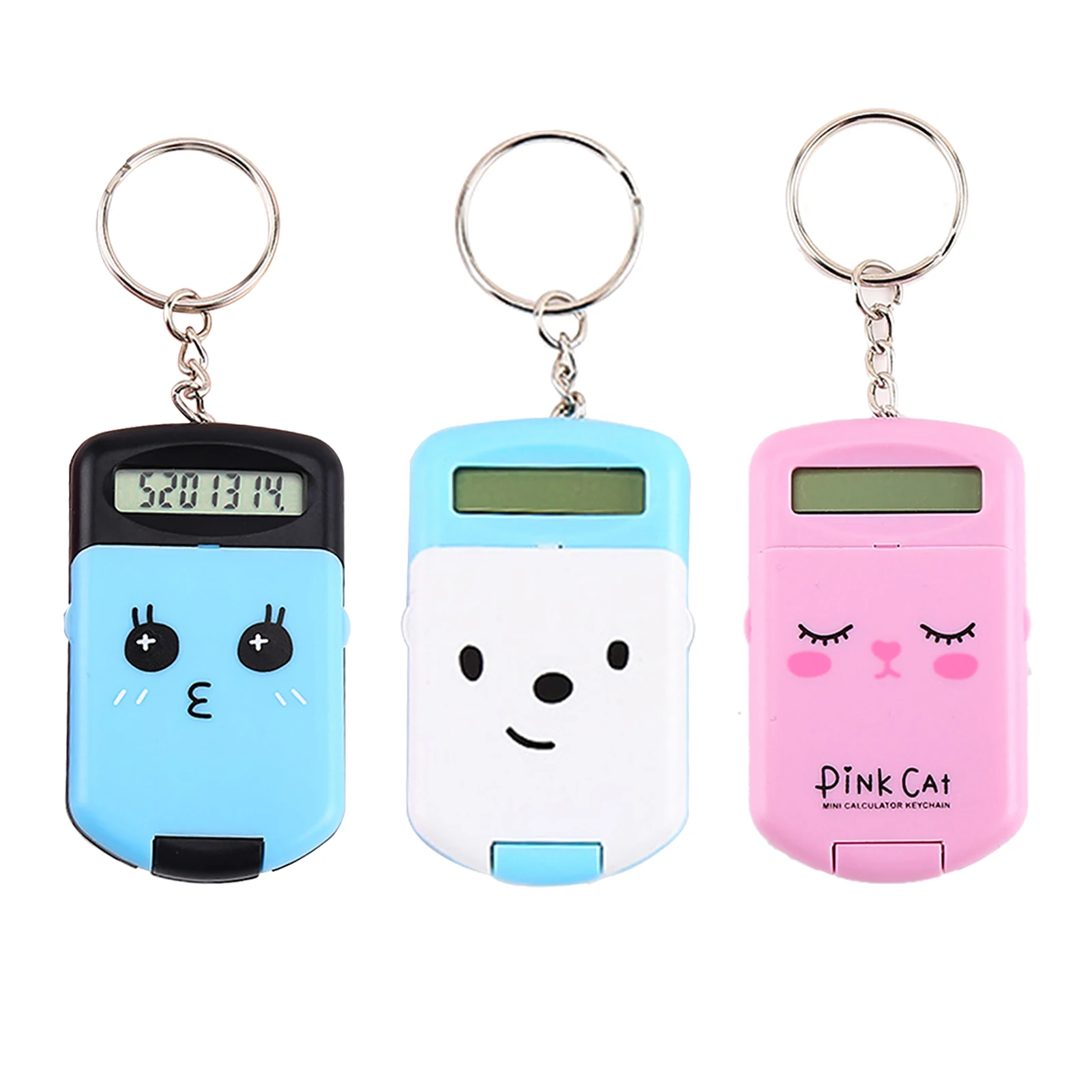 Mini Calculator Cute Cartoon with Keychain 8 Digits Display Portable Pocket Size Calculator for Children Students School