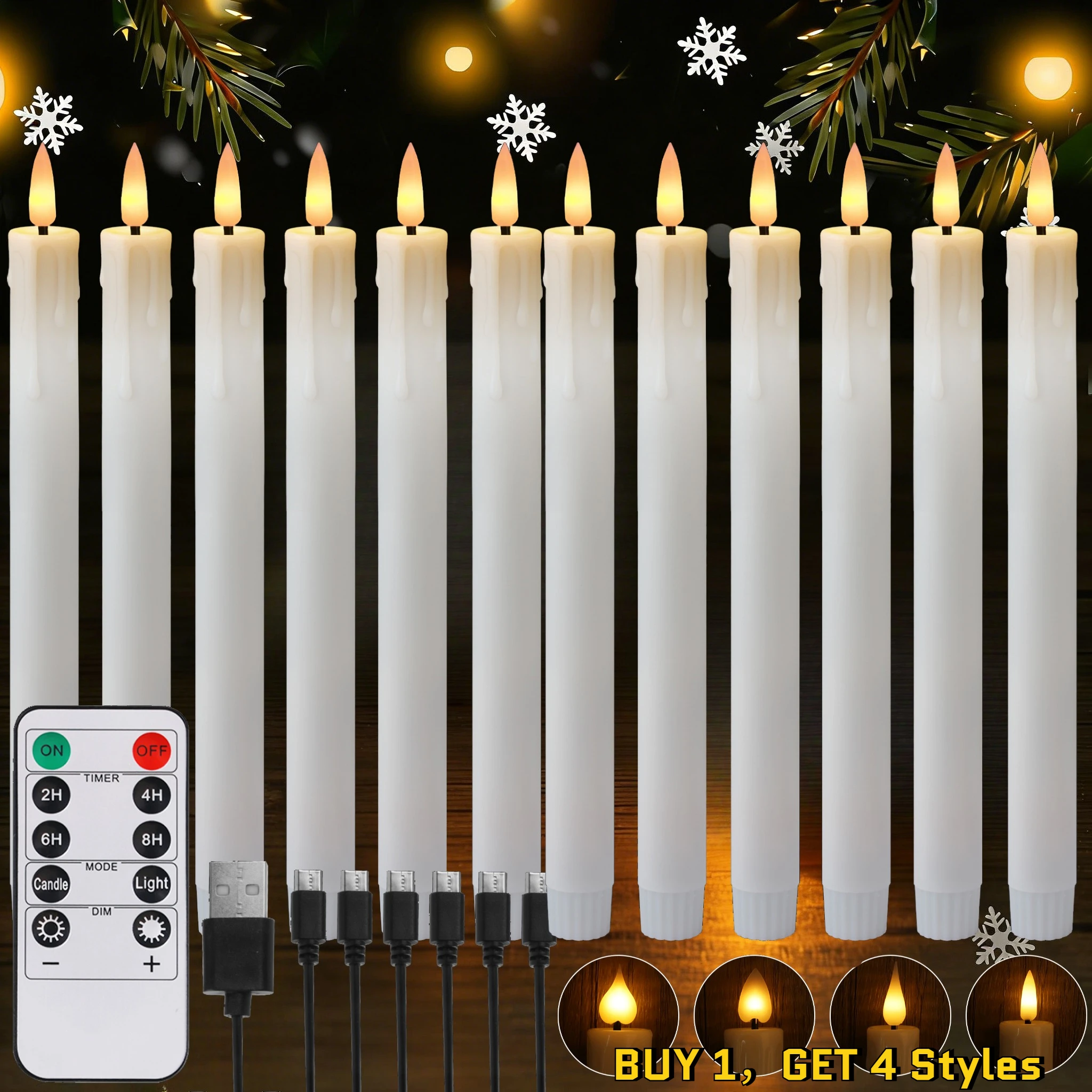 Rechargeable Flameless Taper Candles with Timer Remote Flickering 3D Wick Taper Candlesticks for Valentine Day Wedding Birthday