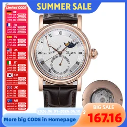 Sugess Men Watch Automatic Mechanical Original 2153 Movement Moon Phase Power Reserved Water Resistant Wristwatches Sapphire New