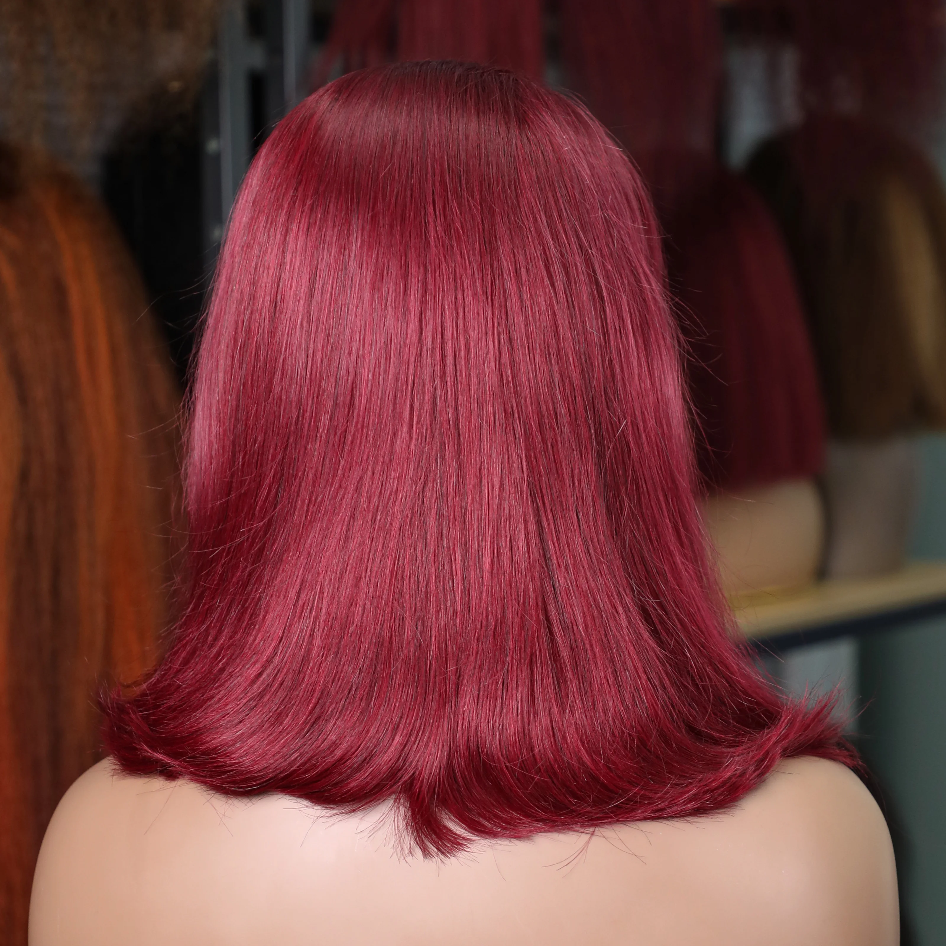 Wig rambut manusia Brasil penjualan Wig Bob rambut manusia 13x4 HD renda depan Wig Bob 99J merah tanpa lem untuk WANITA HITAM