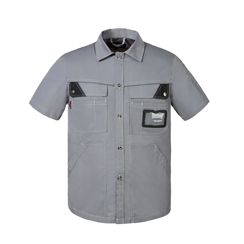 Mens Workshop Shirt Short Sleeved Work Shirt for Men Mechanic with Reflective Stripes Clothes for Mechanic Workers