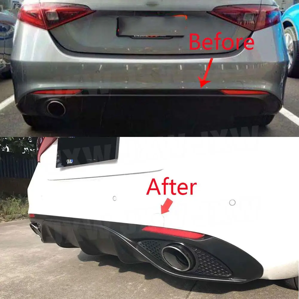 PP Black Rear Bumper Lip Diffuser Spoiler With Steel Exhaust For Alfa Romeo Giulia Standard 2016-2019 Sport Style Body Kits