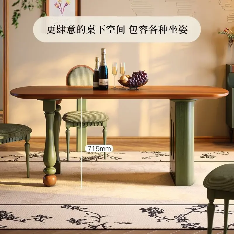 French retro solid wood dining table small apartment ash wood high-end rectangular medium and ancient style storage dining table