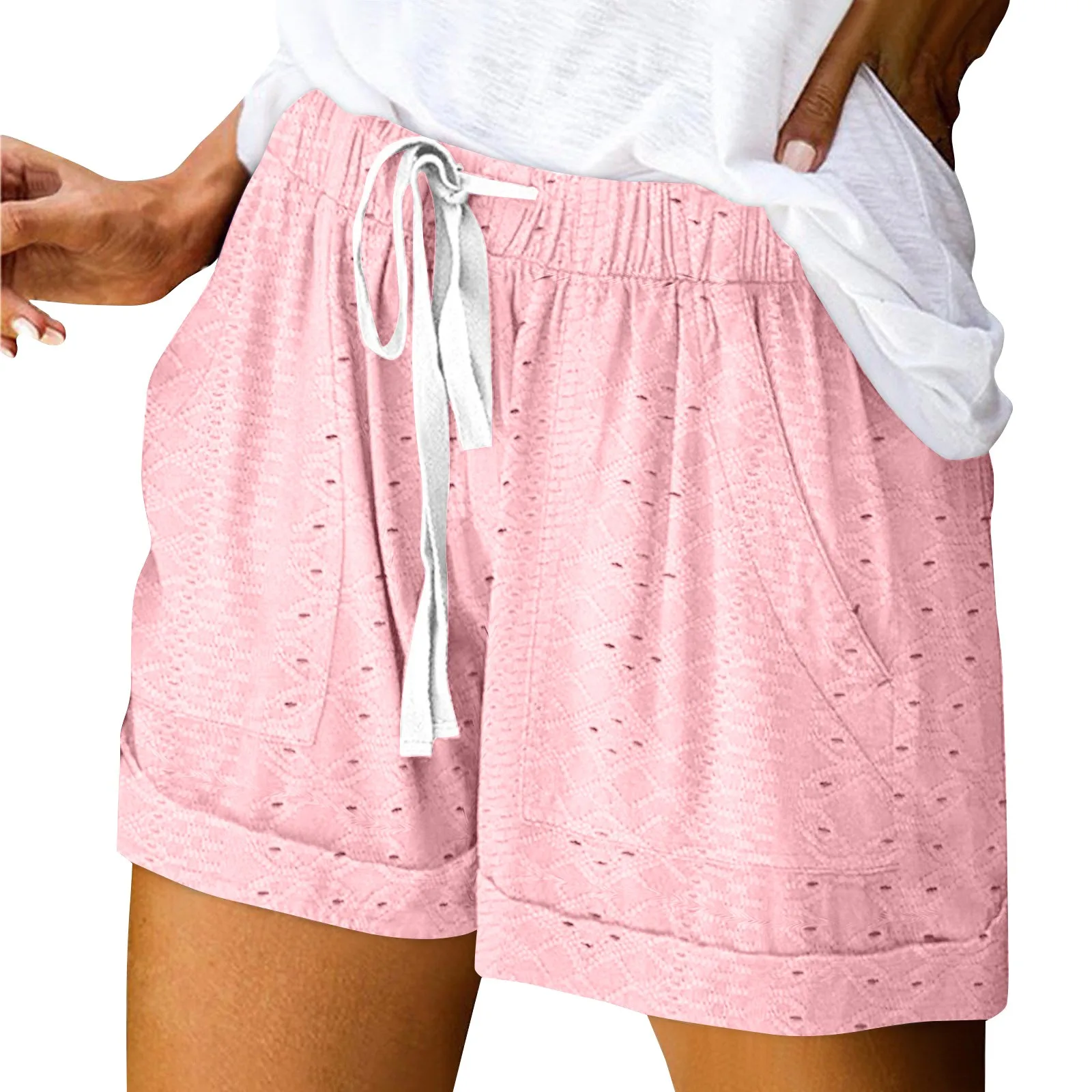 Women'S Breathable Shorts Women'S Loose And Comfortable Thin Shorts Fashionable High Waist Lace-Up Casual Shorts Short Mujer