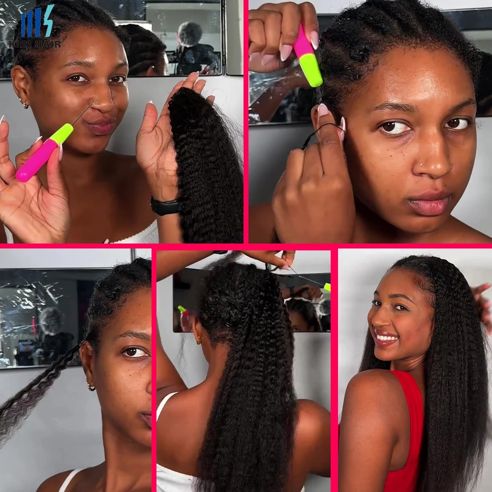 Kinky Straight Pre-divided Bulk Hair for Braiding Miracle Knots Crochet Human Hair 50strands/bundle Knotless Crochet Braids Twists Invisible with String Yaki Straight Reusable Hair Extension