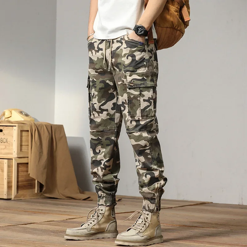 

2023 Men's Cargo Pant Cotton Army Military Tactical Pant Men Vintage Camo Green Work Many Pocket Cotton Camouflage Black Trouser