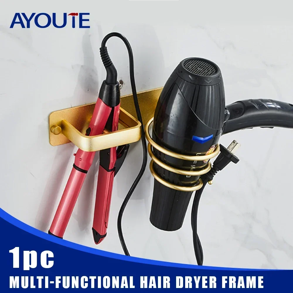 Hair Dryer Holder Hairdryer Straightener Storage Bracket Rack Space Aluminum Home Decoration Gold Table Bathroom Wall Shelf