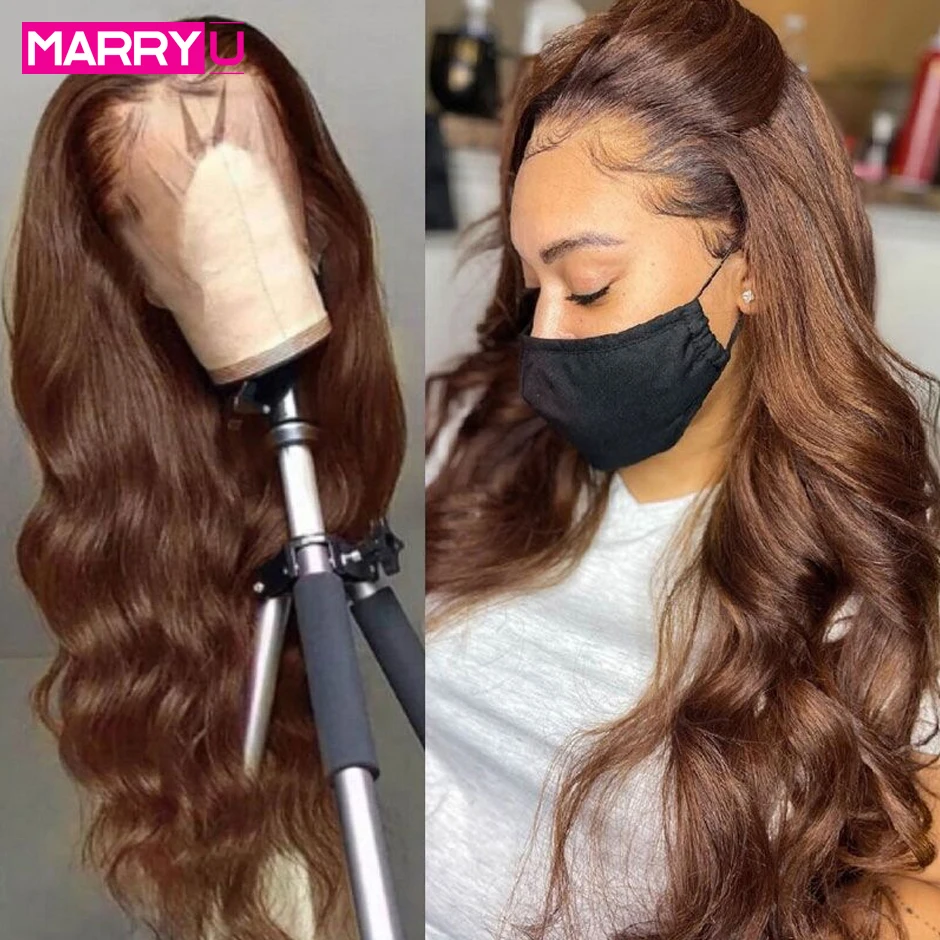 MURRYU wig cokelat renda depan rambut manusia untuk wanita hitam wig sebelum dipetik rambut manusia 13x4 gelombang tubuh renda coklat Frontal