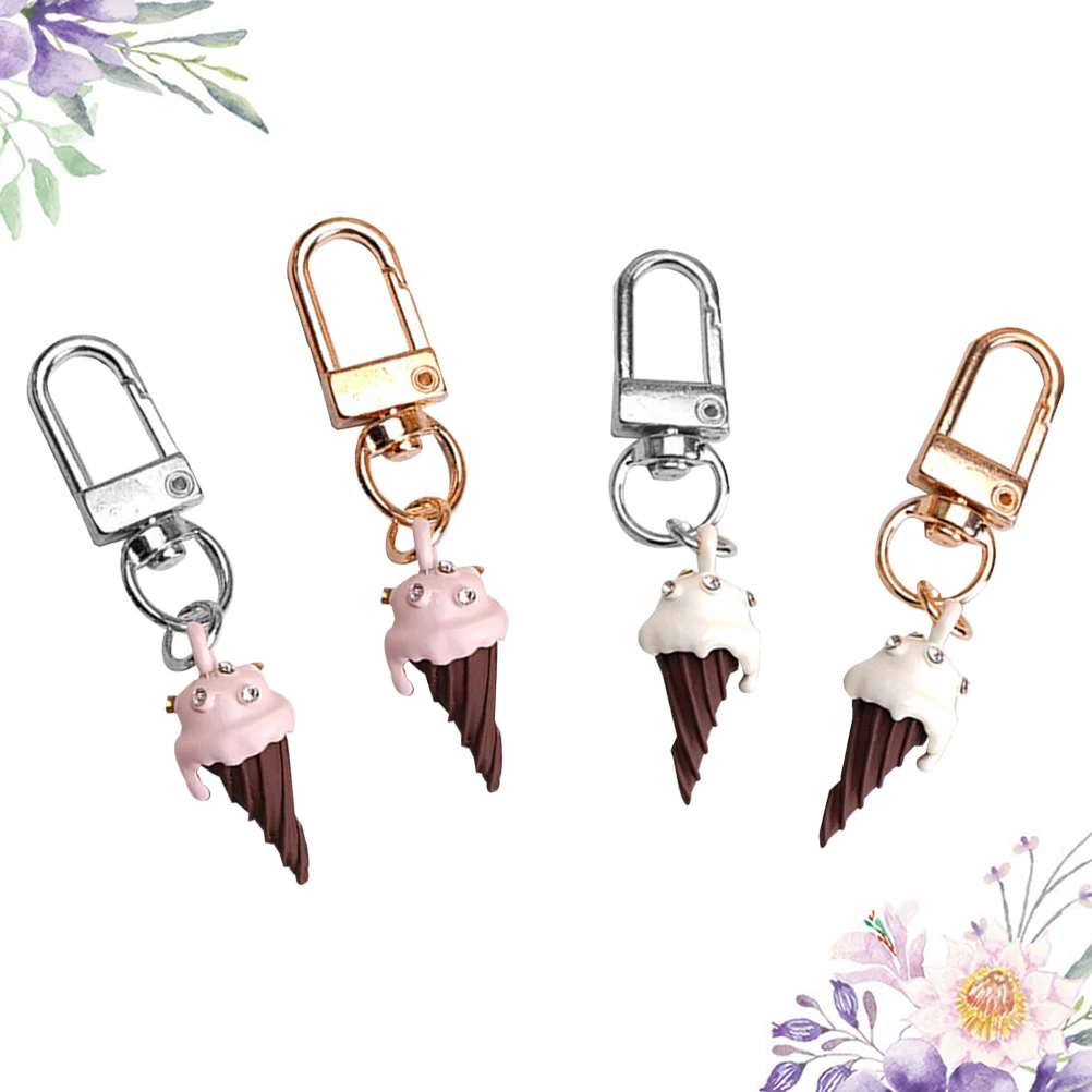4pcs Ice Cream Keychain Colorful Rhinestone Studded Holder Charm Metal Creative Key Perfect Gift Birthday