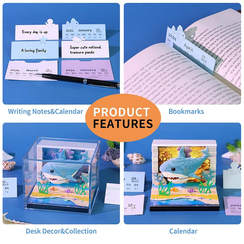 

2026 3D Paper Carving Desk Calendar - LED Light Tear-away Memo Pad Christmas Gift Time Piece