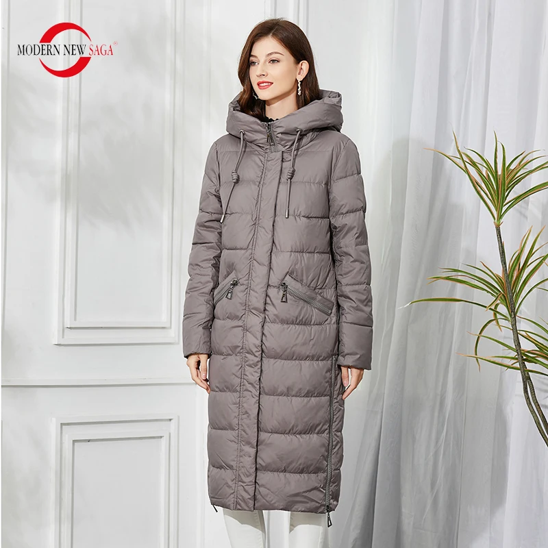 MODERN NEW SAGA Winter Women Coat Quilted Coat Thick Warm Padded Jacket Winter Long Jacket Hooded Parka Women Overcoat Outerwear