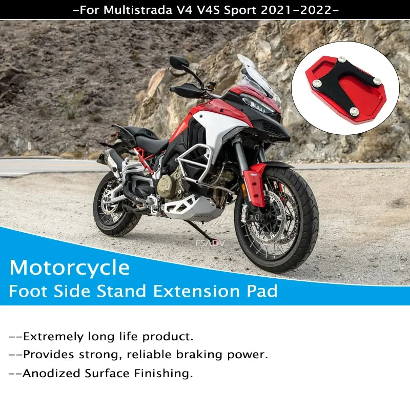 Motorcycle CNC Aluminum Side Stand Enlarger Kickstand Plate Pad Black Red Fit For Ducati Multistrada V4 V4S Sport 1A 2021 2022
