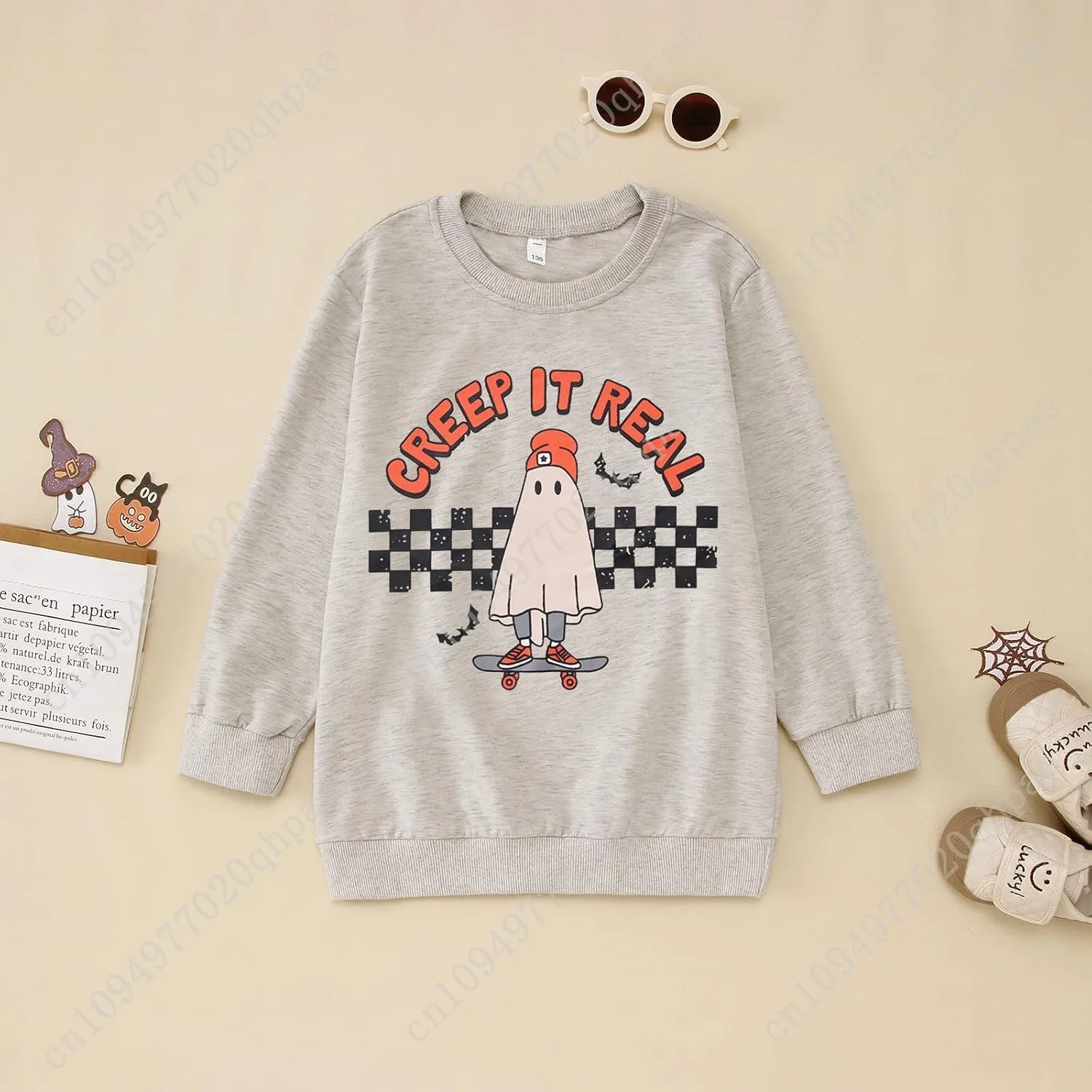 Детский свитер на Хэллоуин для мальчиков и девочек, свитер с круглым вырезом Ghost Creep It, рубашка, топы, жуткий сезон, осенняя одежда, От 7 до 13 лет